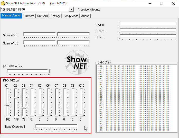 shownet admin tool as dmx controller